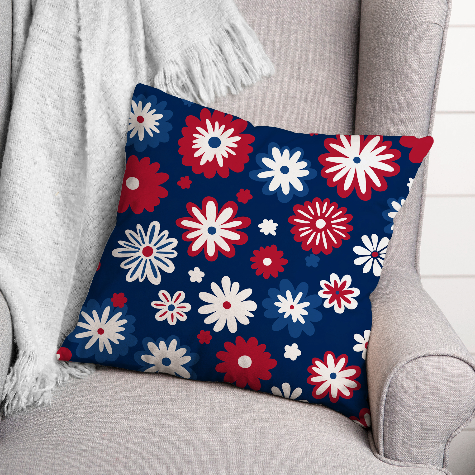 Creative Products Patriotic Flower Doodle 18 x 18 Indoor / Outdoor Pillow - Picture 3 of 5